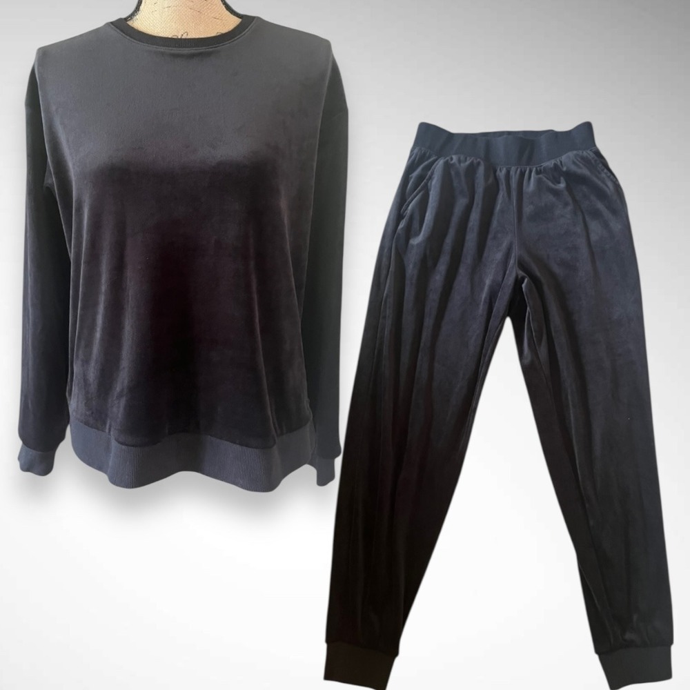 BANANA REPUBLIC Black Velour Matching Casual Sweatshirt & Jogger Set |‎ EUC